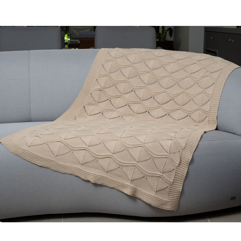 Manta Decorativa Tricô 90x150 Modelo Ondas para Sofá, Cama e Poltrona - 40064