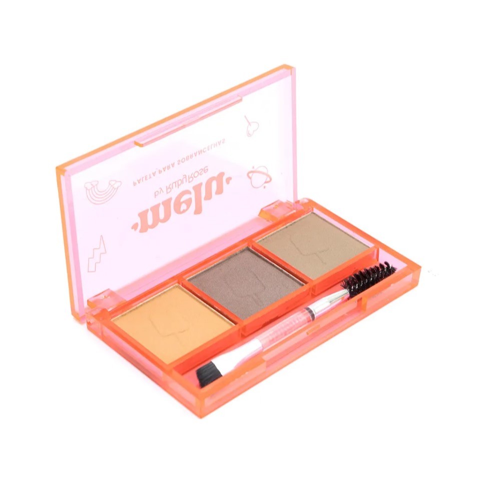 Paleta Sombra para Sobrancelhas Melu Ruby Rose 3 Cores Alta Pigmentação com Pincel Duo