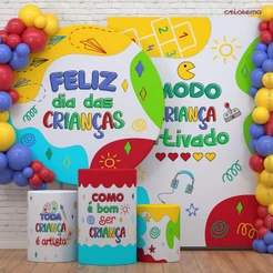 Decoração Dia das Crianças: Capas e Painel Dia das Crianças Festa Brincadeiras Sublimado Em Tecido