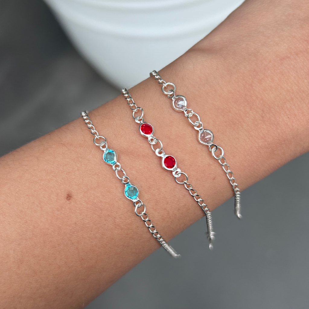 Pulseira Infantil Com Zircônias Coloridas Pata 925 Legitima - amor de mãe filha filho criança 15 cm