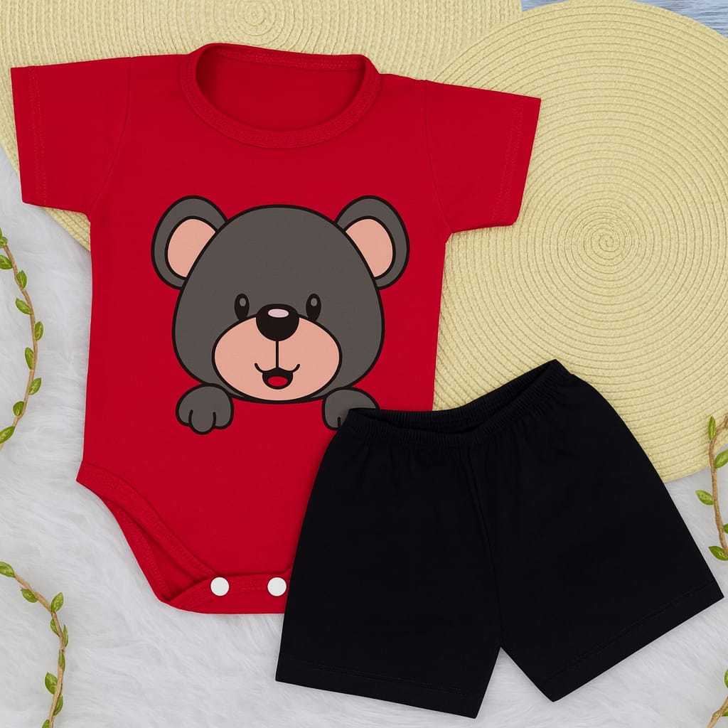 Body Bebê com Shorts Safari – Roupinha Infantil Estampa de Animais Menino Menina