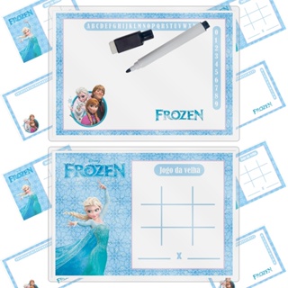 15 Lousas Temática Frozen e seus Amigos + Caneta apagadora. PRONTO PARA ENVIO.. em Oferta na Shopee