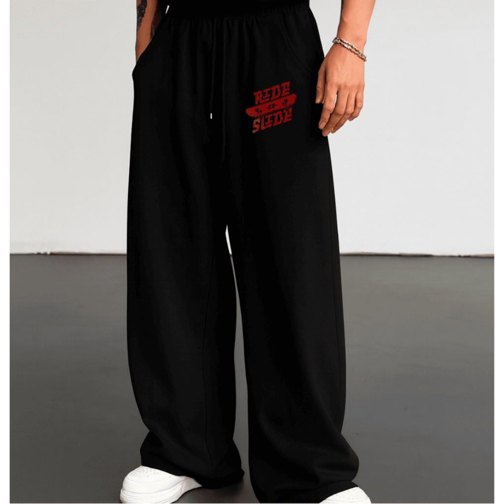 Moletom Calça Larga Urban Style Wide Leg Flanelada Premium Tendência Hip Hop Modelo Ride or Slide