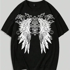 Camiseta Masculina Estampada Punk Gótica Asa Camisa Blusa Básica 100% Algodão