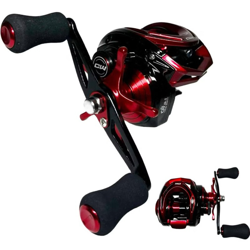 CARRETILHA DE PESCA CW MG RED - 9 ROLAMENTOS - DRAG 8KG - COROA/PINHAO EM BRONZE
