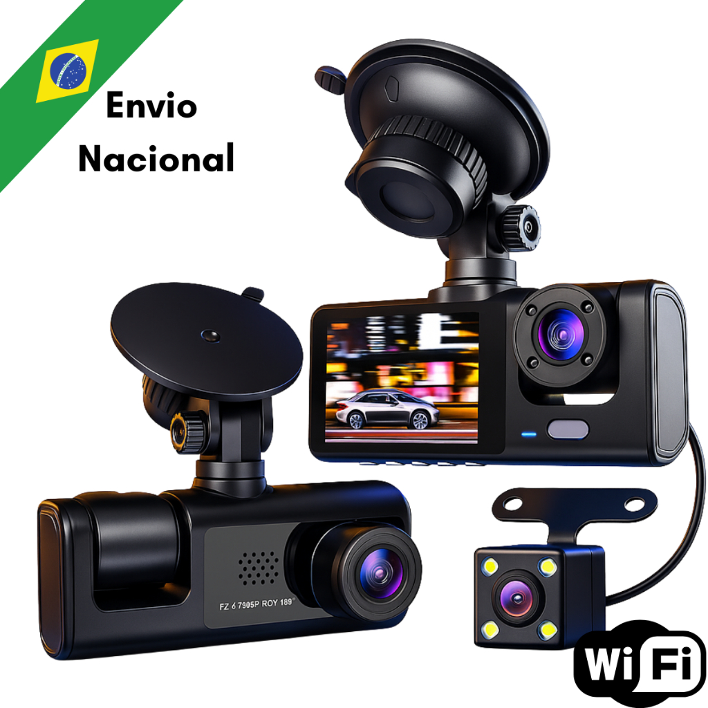 3 Câmeras para Monitoramento de carro Interna, Externa traseira e Lateral