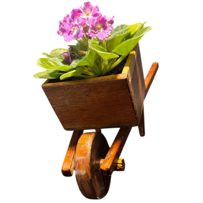 Cachepot Carriola Madeira Angelim Pedra Carrocinha Para Plantas Carroça Roxinho Flores Decoração