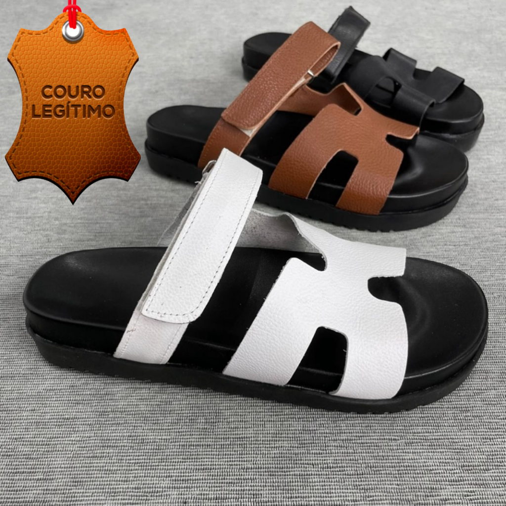 Sandalia Feminina Papete H Conforto e Estilo para o Seu Verão em Couro Legitimo