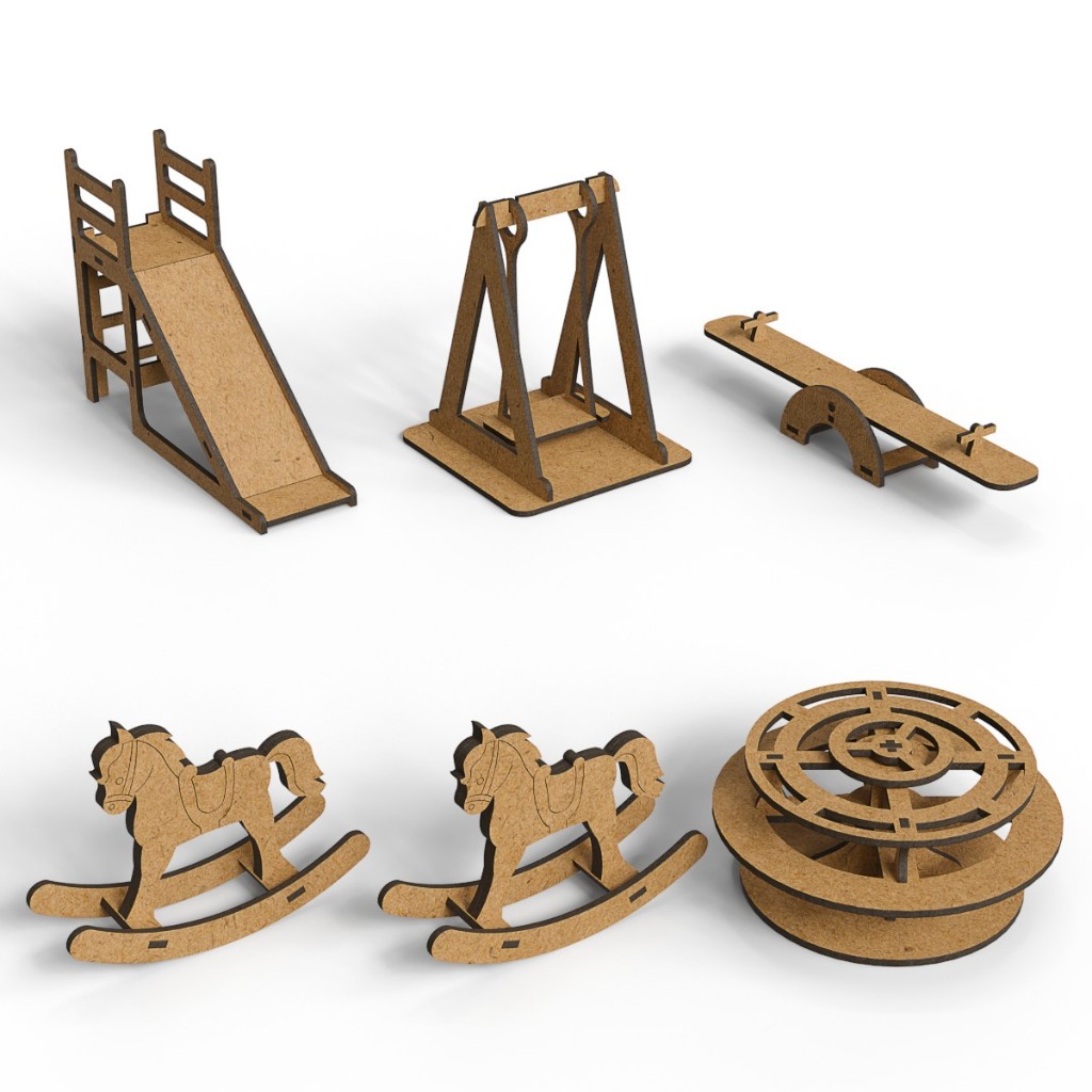 Kit Mini Móveis Parque para Casinha de Bonecas 60cm Brinquedos - MDF Criativa