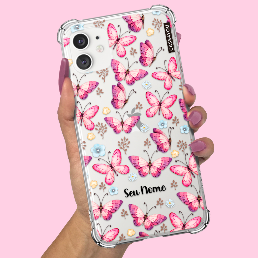 Capa Capinha para Samsung Galaxy A10 A10s A11 A12 A13 A14 A15 A16 A17 Anti-impacto Personalizada Borboletas Rosê