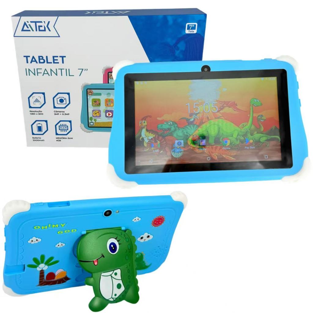Tablet Infantil 7polegada Android 13  4gb Ram 64gb memoria  Com Jogo Wifi Bluetooth Atek ATB-0723