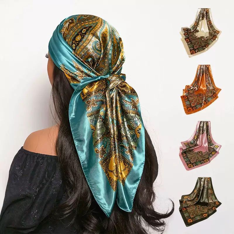 90x90cm Lenço Cetim Cabeça Pescoço de Seda Cetim Padrão Retrô Super Moda Varias Cores em Oferta na Shopee