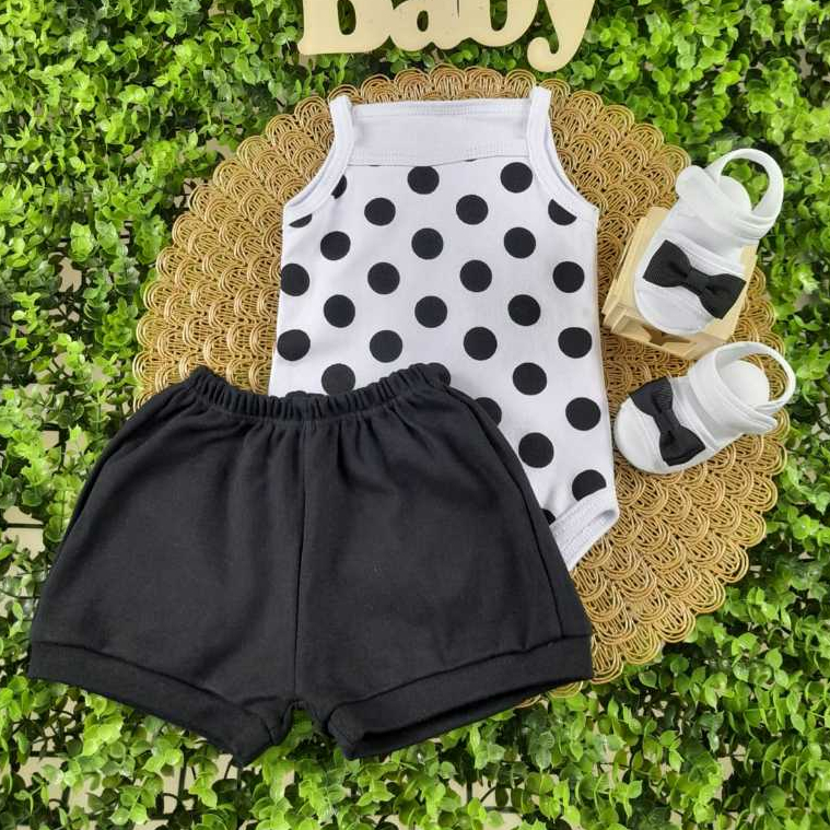 Conjunto Sandália Com Body E Short Bebe Menina Mesversário Estampado Verão 100% Suedine em Oferta na Shopee