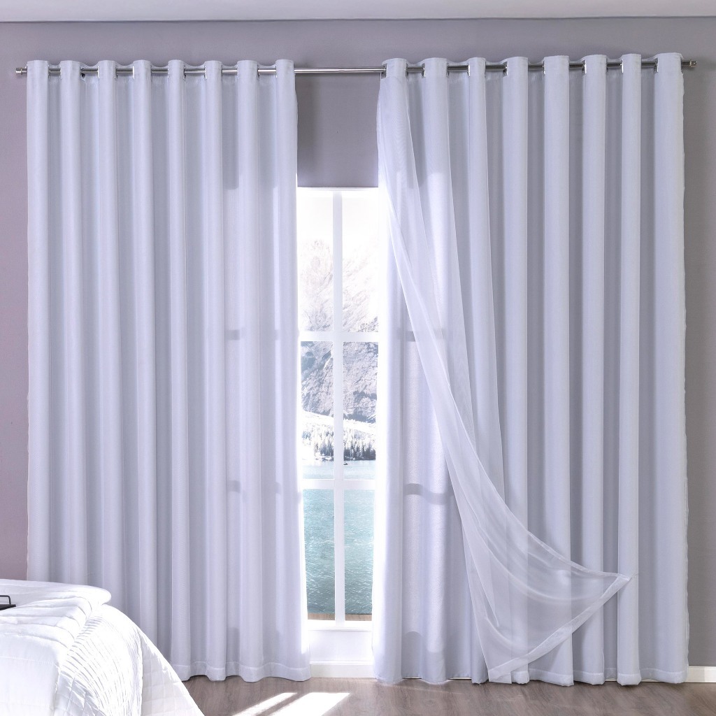Cortina Blackout + Voil 4m x 2,70m p/ Varão 2m - Corta Luz Sala Quarto em Oferta na Shopee