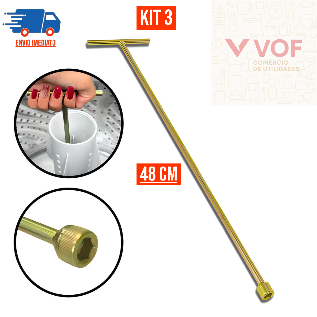 Chave T Canhão Remover Parafuso Agitador Universal 10 mm Longa 48 cm Para Lavadora Brastemp Consul