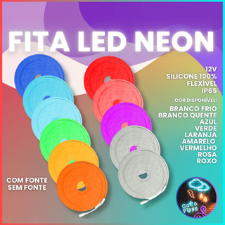 Fita Led Neon Alto Brilho 5m Corte 2,5cm Flexível Siliconada 12v Ip65 Com ou Sem Fonte em Oferta na Shopee