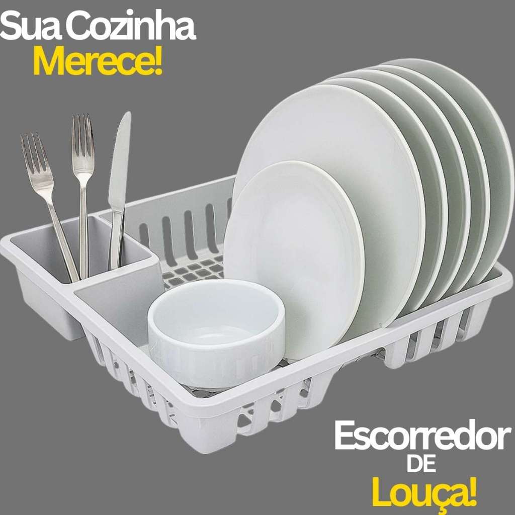 Escorredor De Louça Branco Porta Copos Talher Plástico Cozinha 1 Unidade