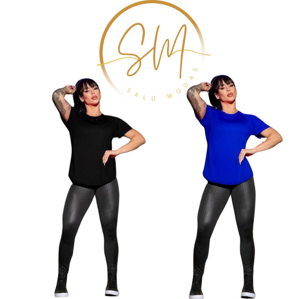 Kit 2 Blusa Long Line Dray Tampa Frente e Costa Alongada Feminina Fitnes Academia  Caminhada Básica Moda Maior Plus Size