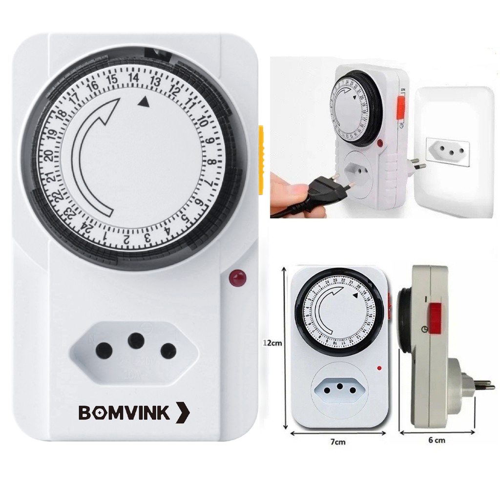Temporizador Analógico Timer Manual Tomada Liga Desliga Energia 110v / 220v Tomada Inteligente em Oferta na Shopee