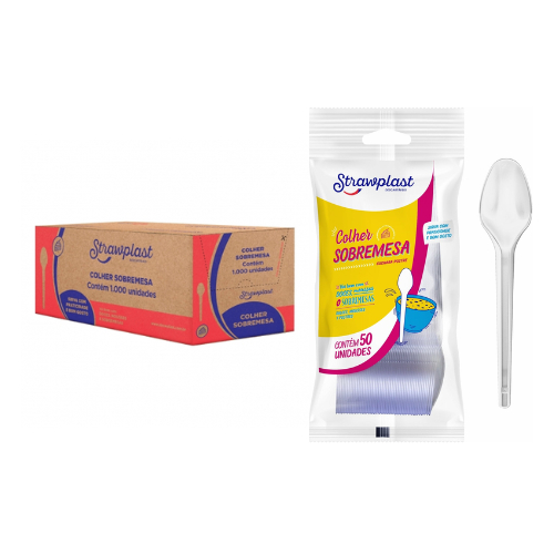 Colher Sobremesa Strawplast 1000 Unidades – Diversas cores| Resistente e Descartável!