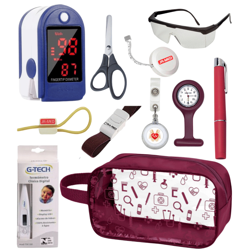Kit Material De Bolso Para Enfermagem Com Necessaire - Cores