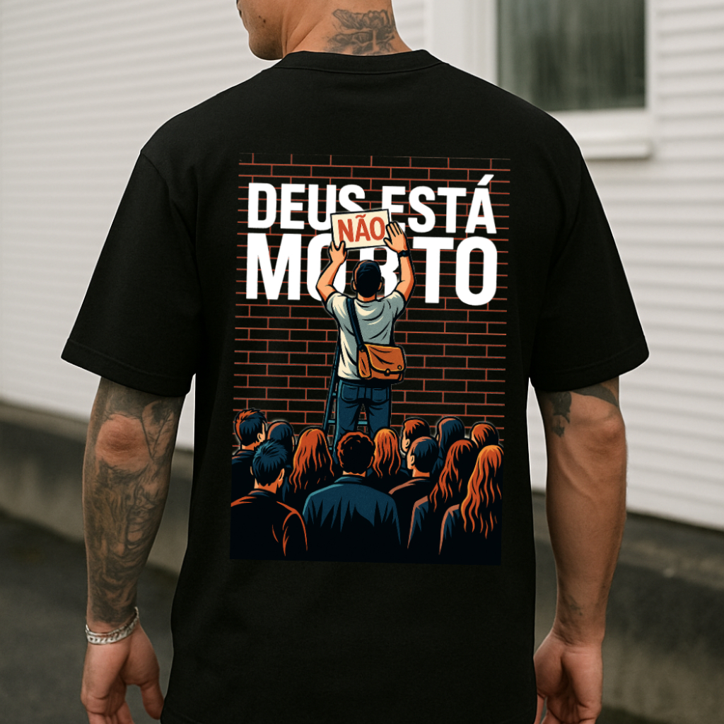 Camiseta Masculina Deus Não Está Morto Estampada Lançamento Malha Tecido Algodão Camisa Unissex Manga Curta Gola Redonda