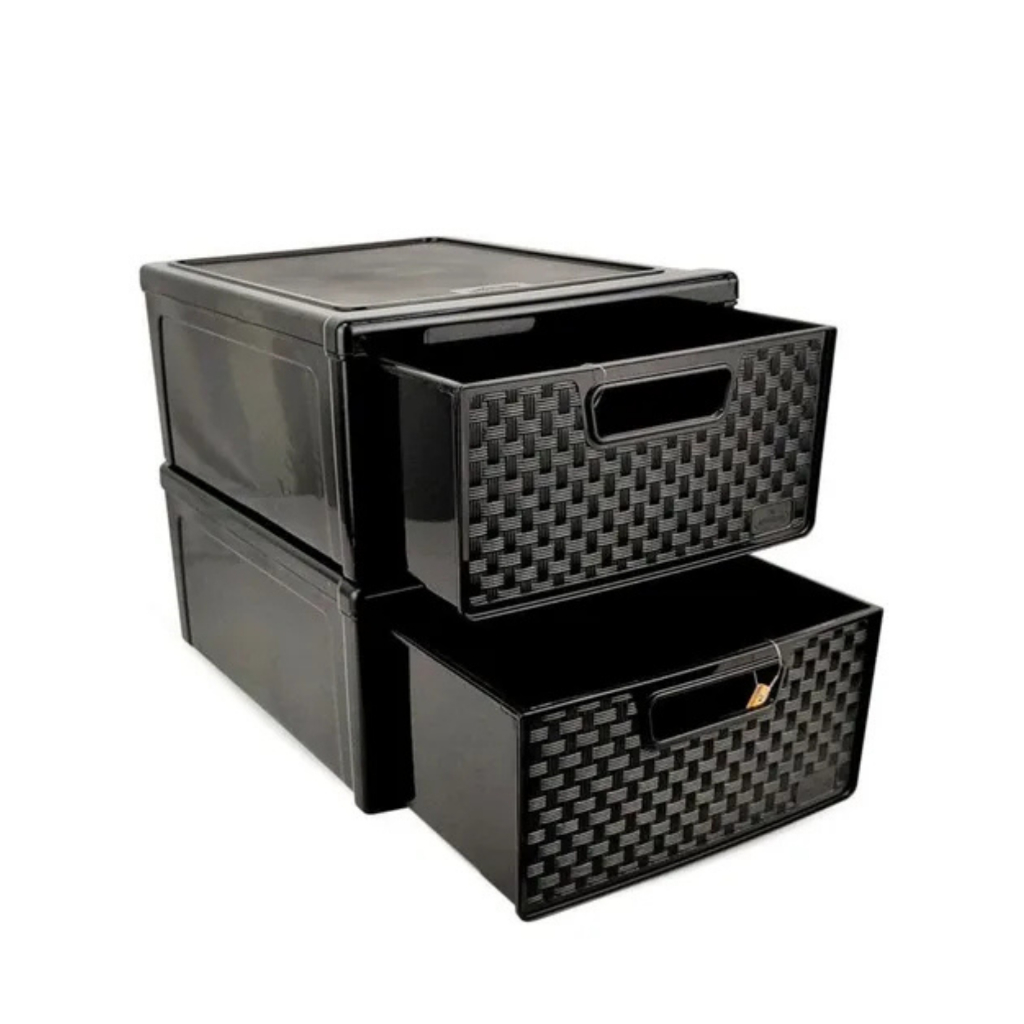Kit 2 Caixas Organizadora De Sapatos Gaveteiro Multiuso Rattan Preto 8,2 Litros Organização Modular em Oferta na Shopee