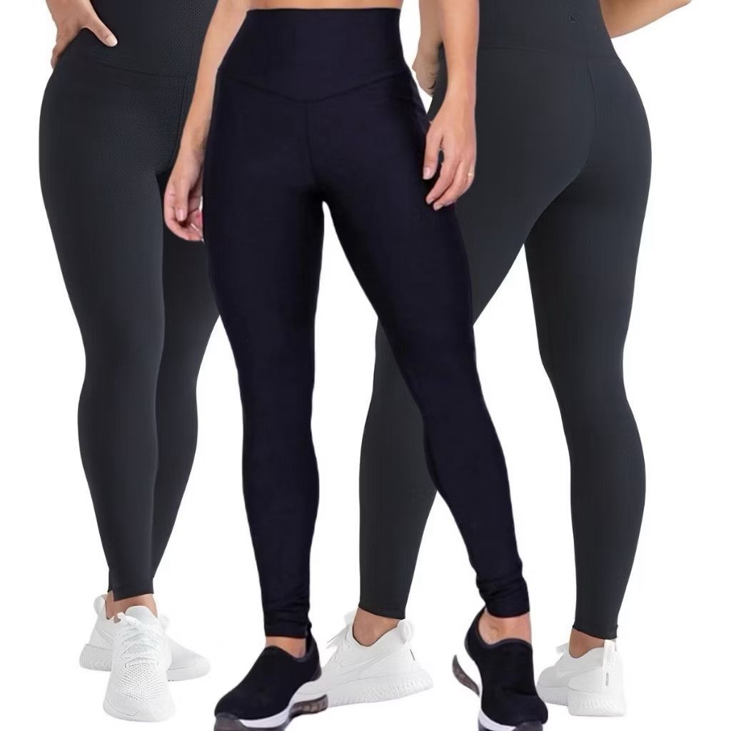 Kit 3 Calça Legging Feminina Suplex Preta Cós Alto Confortável Academia Não Transparente em Oferta na Shopee