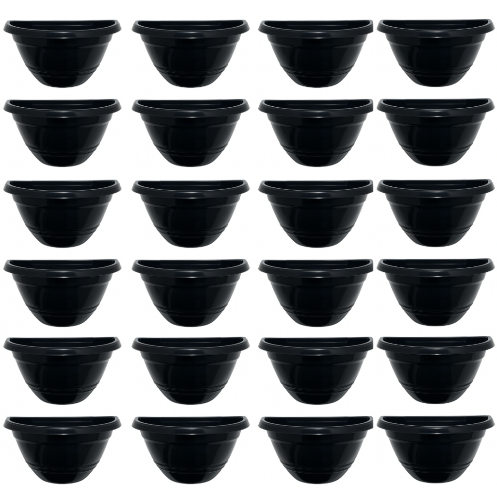 Jogo 24 Vasos de Parede 450ml PRETO Vaso Pequeno Plástico Cuia Vasinho Meia Lua Jardim Vertical Flor