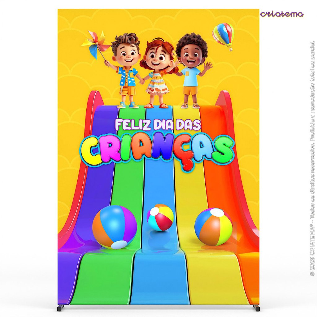 Detalhes do Painel Feliz Dia das Crianças Festa Retangular Lateral Sublimado Tecido 1,50x2,20 - ANV-3109