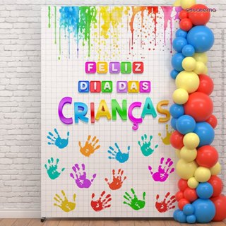Painel Dia das Crianças Tinta Festa Retangular Lateral Sublimado Tecido 1,50x2,20 - ANV-3107 em Oferta na Shopee