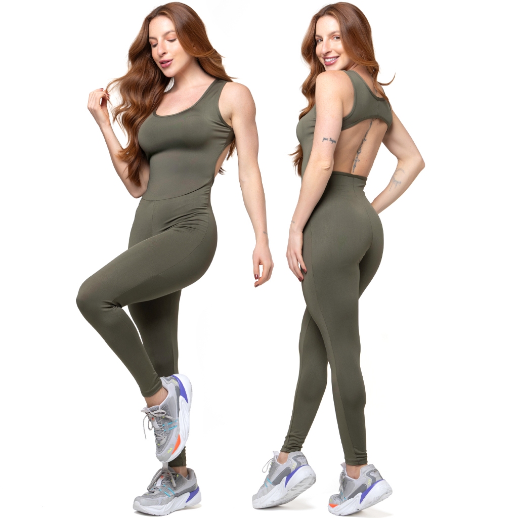 Macacão Bravaa Store Longo Feminino Fitness Suplex Academia Ginástica 063