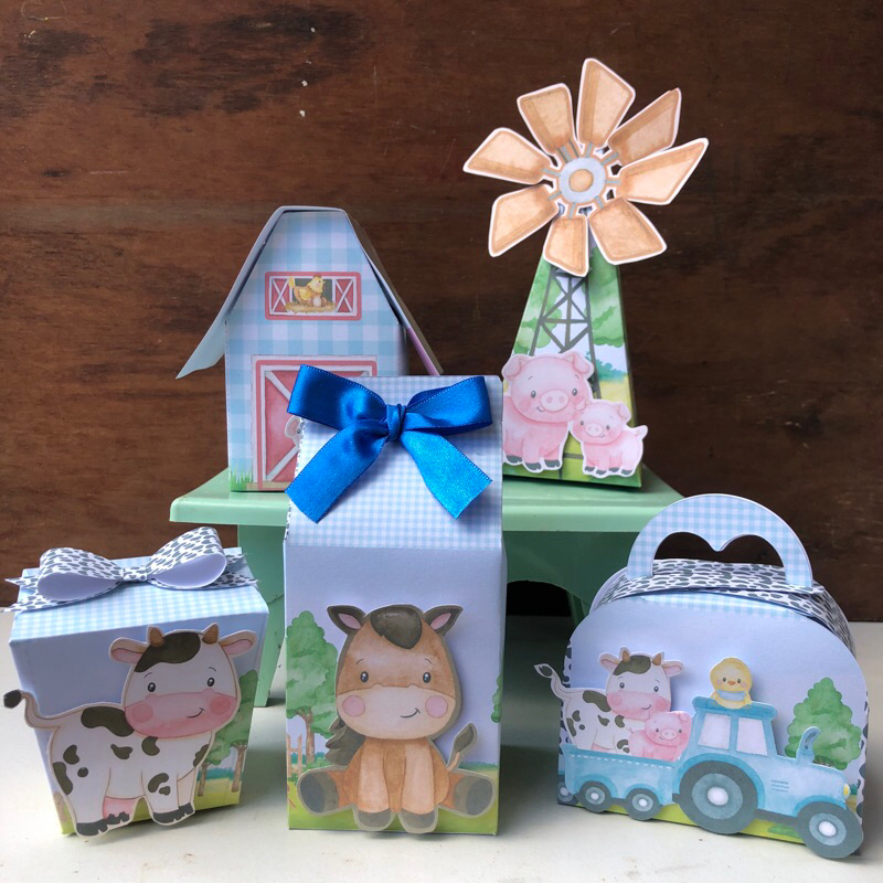 Kit Caixinhas Fazendinha Menino - Menina MONTADAS Personalizadas - Lembrancinha - Aniversário - Festa Infantil