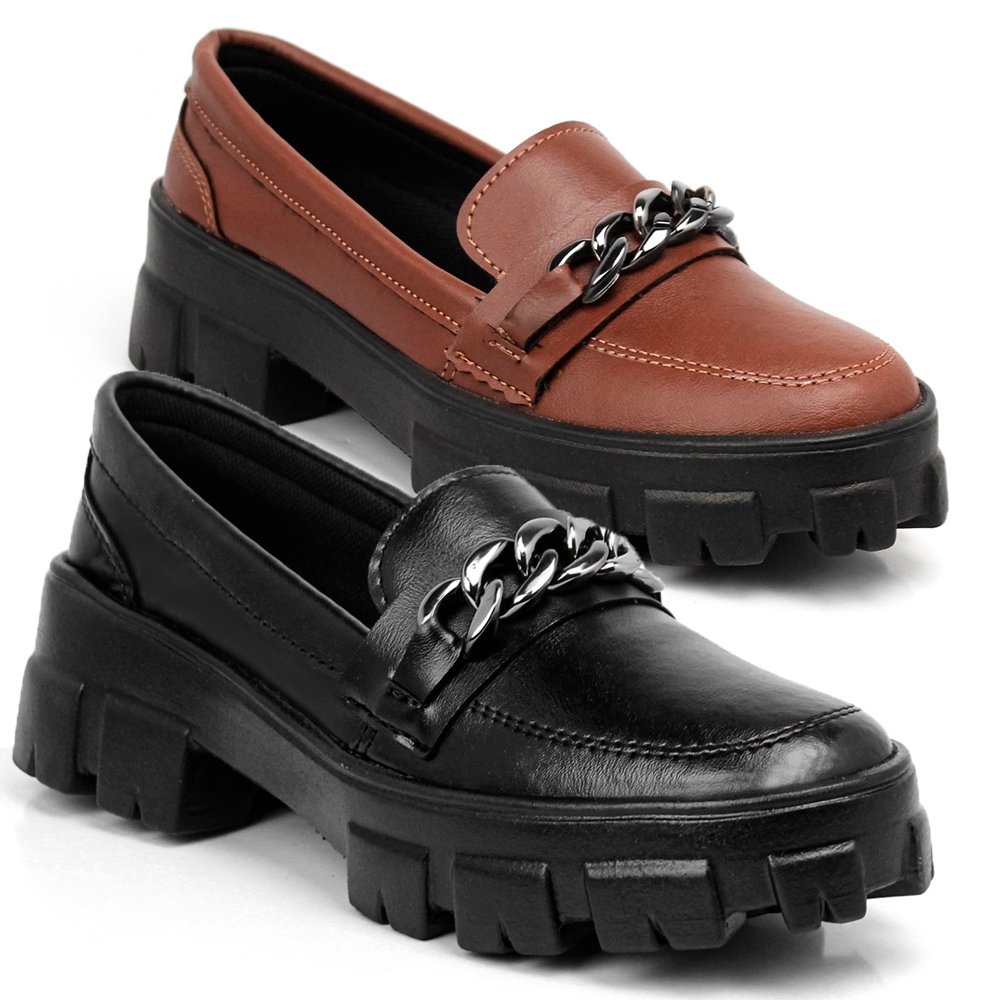 Kit 2 Pares Mocasssim Sapatilha Preto e Café Confortável Oferta