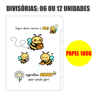 Divisórias Tamanho Colegial Papel 180Gramas Grosso - Tema Abelha - Escolha 6 ou 12 Unidades - ABELHA em Oferta na Shopee