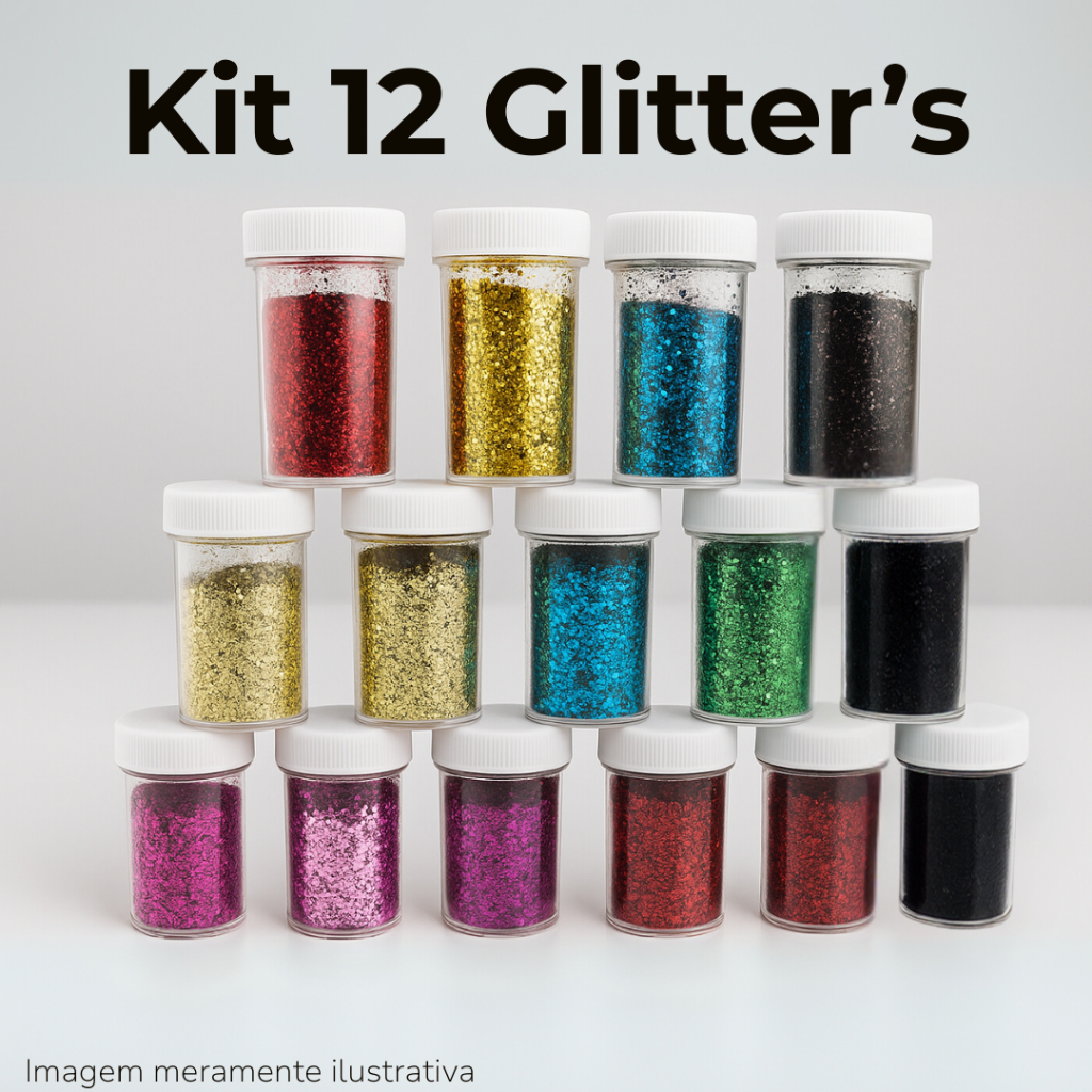 Kit Glitter Sortido 12 Potes Grandes 15g – Nail Art, Unhas, Maquiagem e Artesanato - SQ7502 em Oferta na Shopee