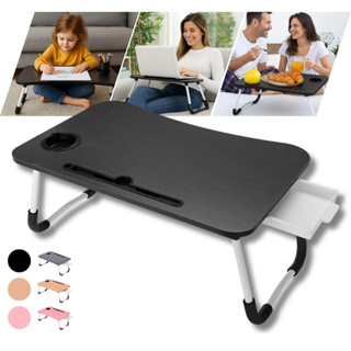 Mesa Portátil Dobrável Com Gaveta Para Notebook Home Office Estudo Refeição Cama Com Porta Copo MDF em Oferta na Shopee