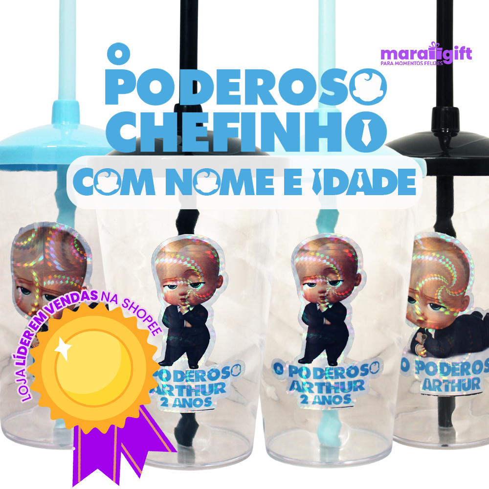 25 à 35 Copos Twister Cristal adesivo Poderoso Chefinho PERSONALIZADO COM NOME E IDADE 400ML em Oferta na Shopee