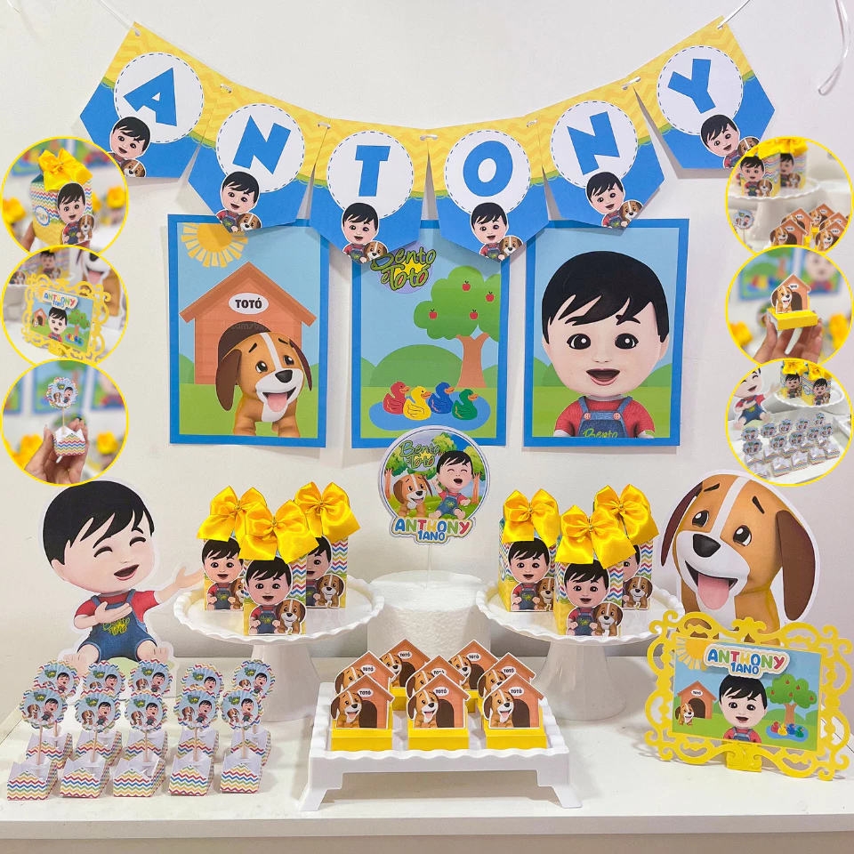 Kit Festa Bento e Totó Personalizado | Só Bolinho 100 itens | Lembrancinha | Aniversário Decoração