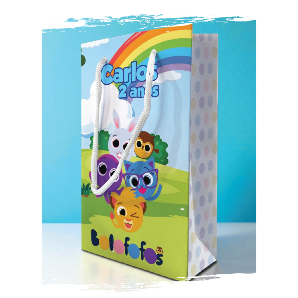 Sacolinha de Festa Bolofofo Lembrancinha Personalizada Kit Festa Sacola Pé Bolofofos