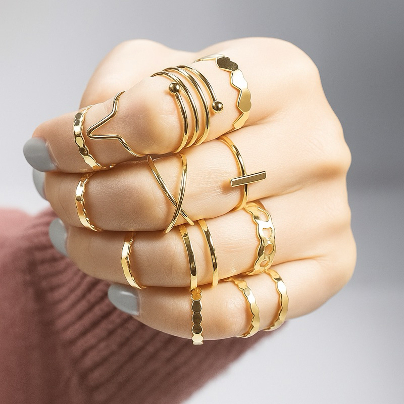 Kit De Anéis  Femininos Dourado Conjunto Anel 13 Anéis em Oferta na Shopee