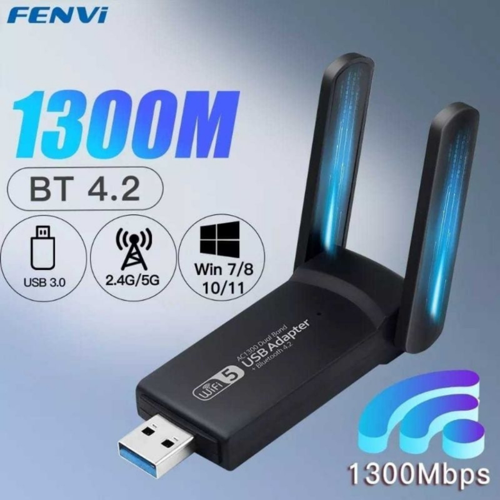 Adaptador WiFi USB 3.0 com 2 antenas, 1300Mbps, dual band 2.4G e 5GHz para laptop e escritório em casa, bluetooth USB