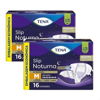 Kit 2ptes Fralda TENA SLIP NOTURNA M 16un (Total 32un) em Oferta na Shopee