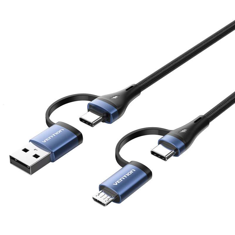 Vention - Cabo 4 em 1 USB-C / USB-A / Micro USB 100W | Carregamento Rápido e Sincronização