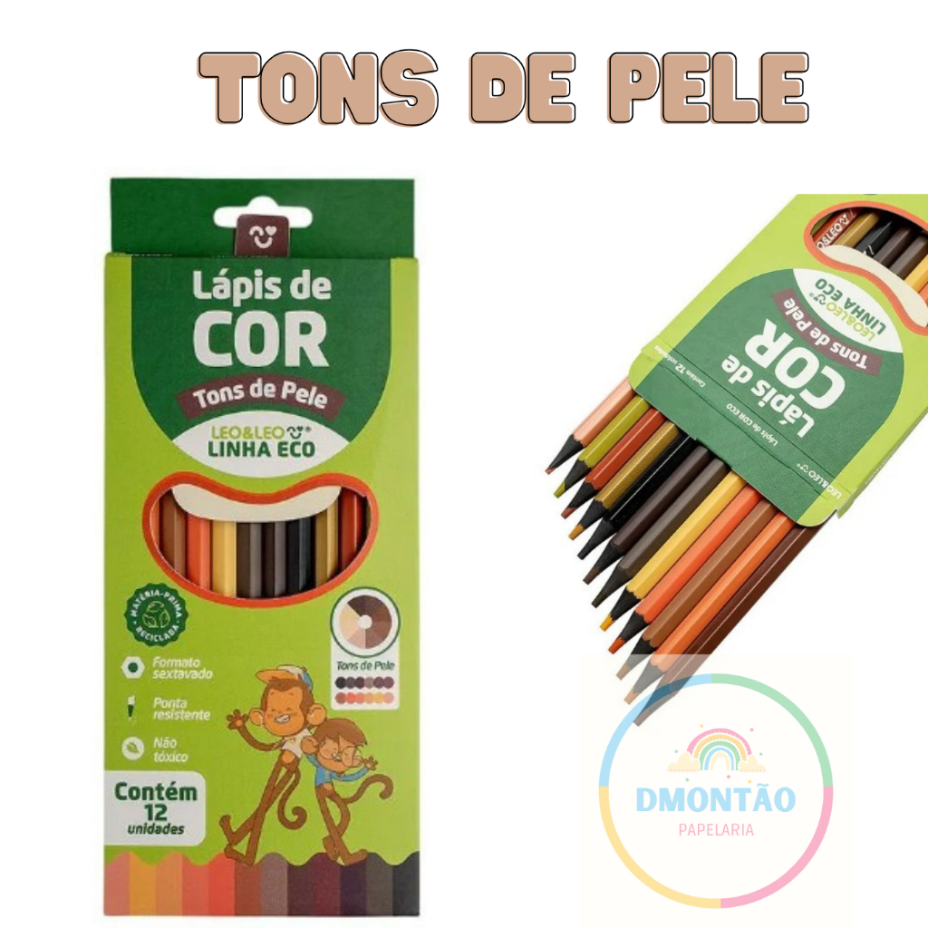 Lápis De Cor Tons De Pele Hexagonal Ecológico  - Caixa C/12 Unid. Leo&Leo