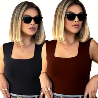 kit 2 Blusa Regata Quadrado Básica Feminina Moda Blusinha Elegante em Oferta na Shopee