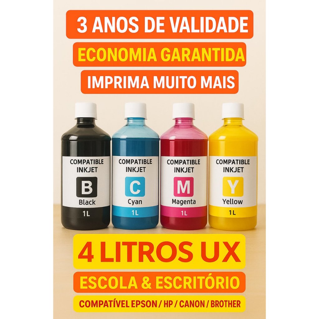 4 Litros Tinta P/ Brother DCP-J100 DCP-J105 DCP-J110 DCP-J125 DCP-J140W DCP-J315W DCP-J525W DCP-J725DW