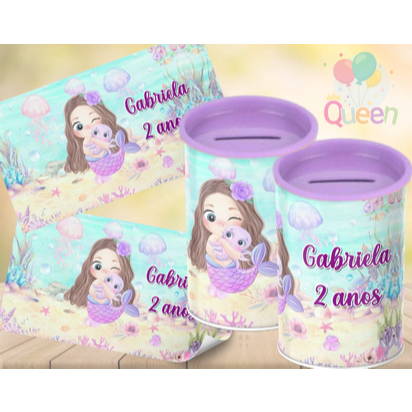 Cofrinhos Personalizados Fundo Mar Sereia - Lembrancinha personalizada Fazemos com todos os temas em Oferta na Shopee