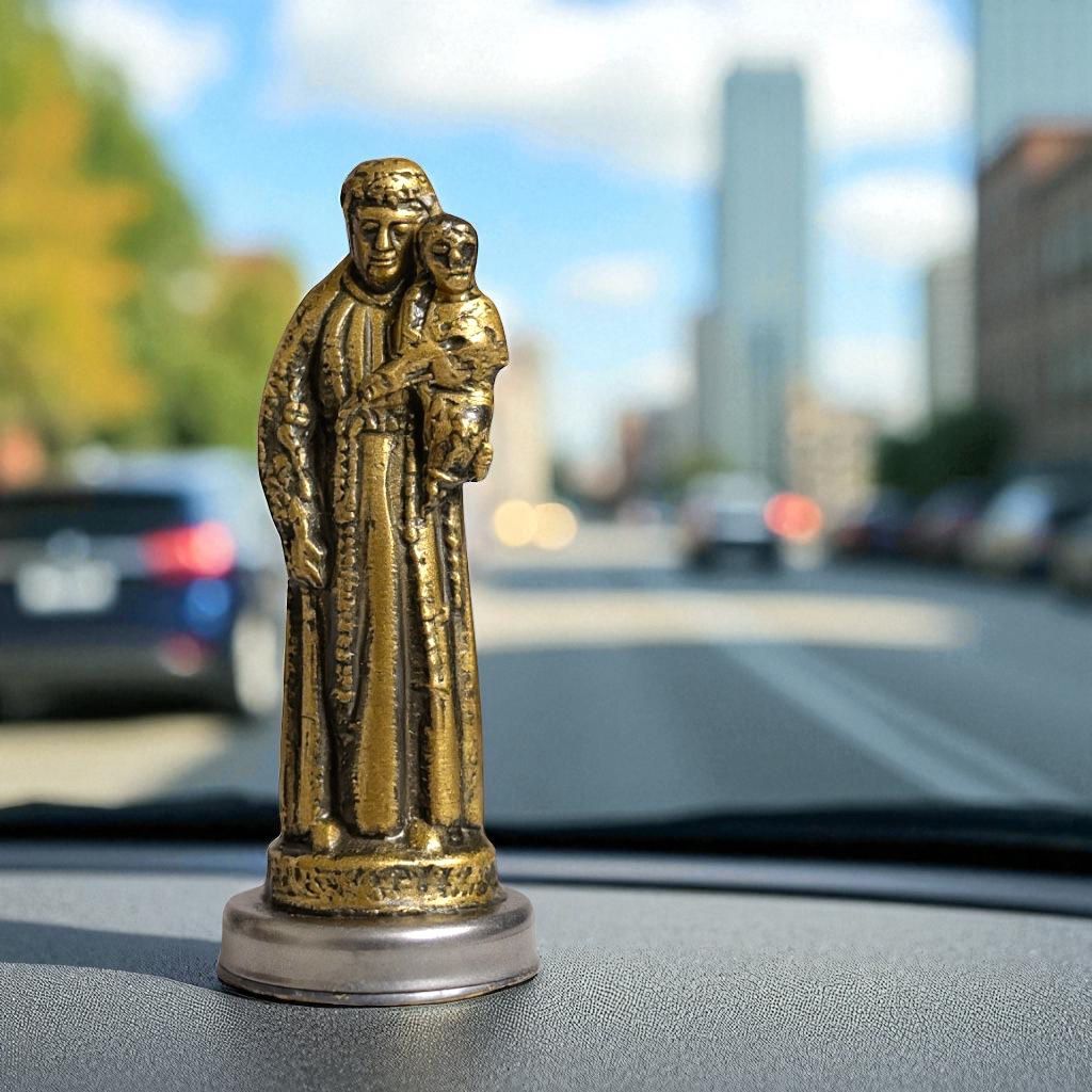 Imagem Santo Antônio Tira Menino Ouro Velho Painel de Carro Metal Estátua