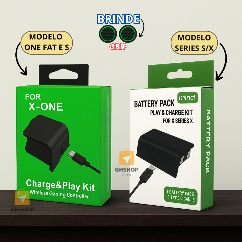 Kit 2 Bateria Carregador para Controle Xbox One Fat Series S Recarregável + Cabo Usb Nova Grip